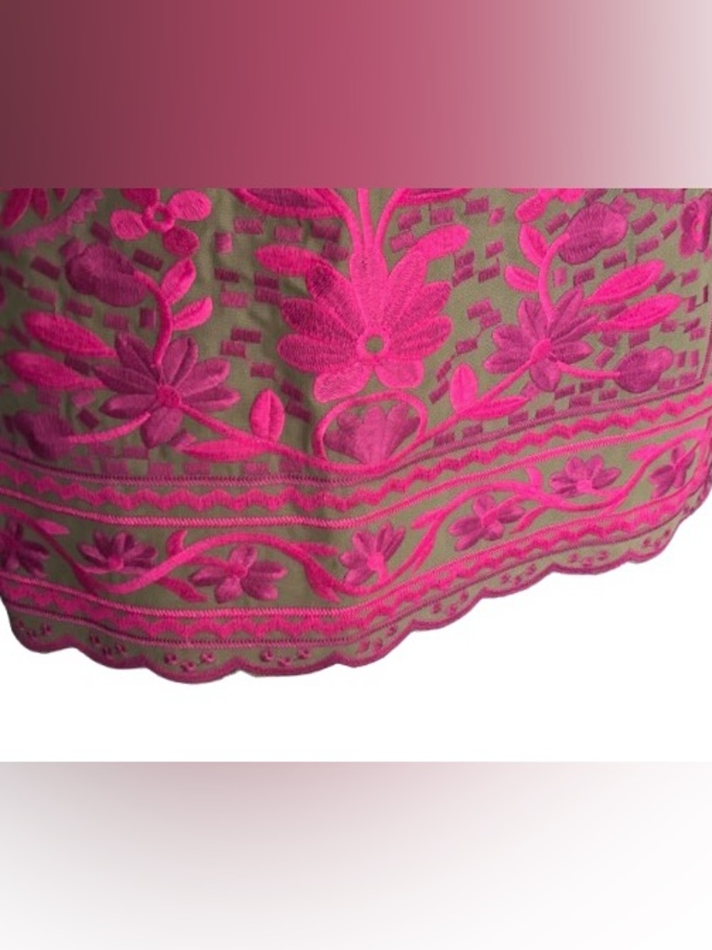 NWT J. MARIE Embroidered Floral Skirt Olive Green Fuchsia Boho Designer Cotton - Picture 5 of 16